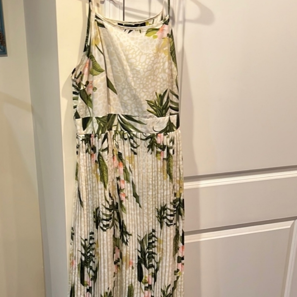 Mlle Gabrielle White Floral Maxi Dress with Green and Pink Leaves